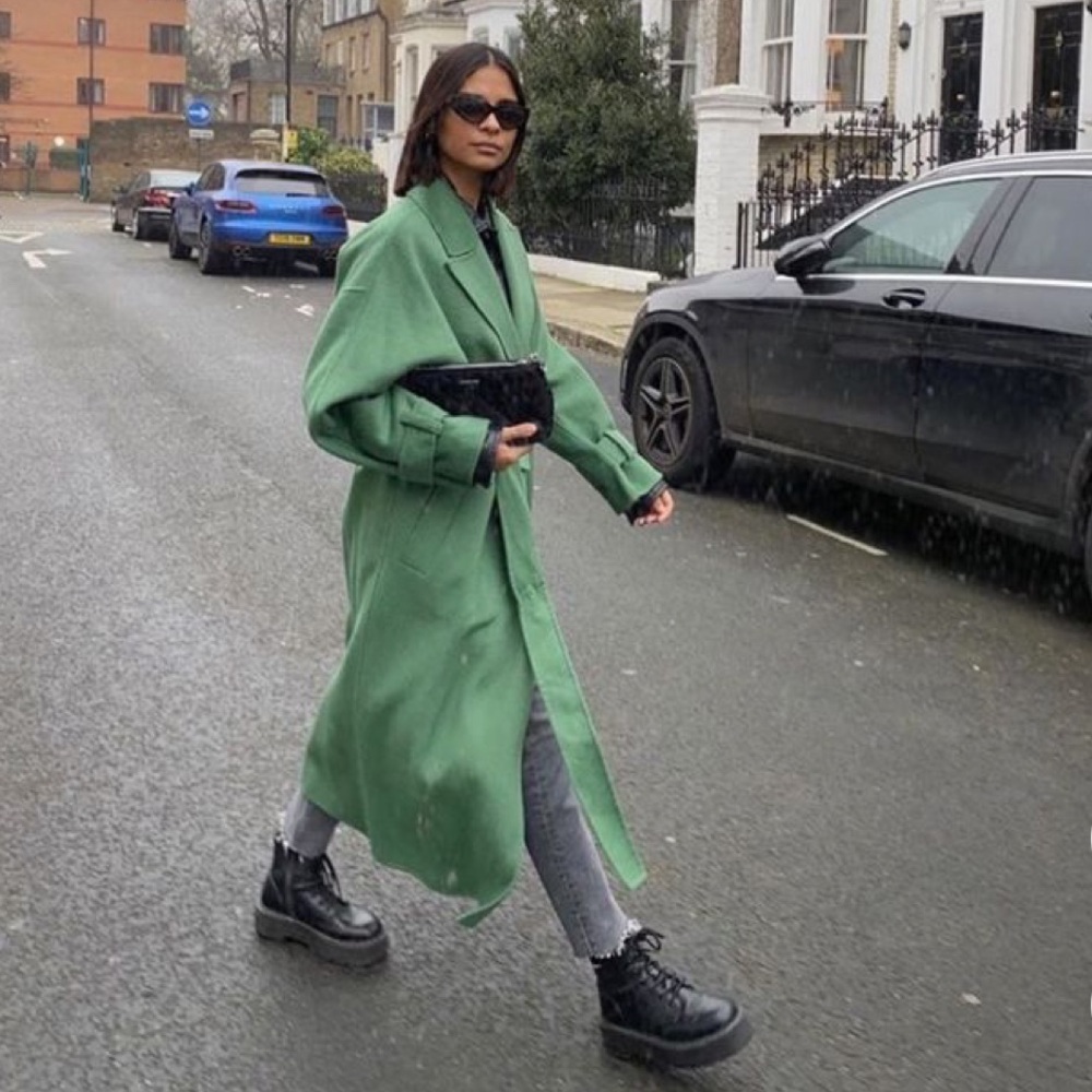 Zara long wool wrap coat XS green